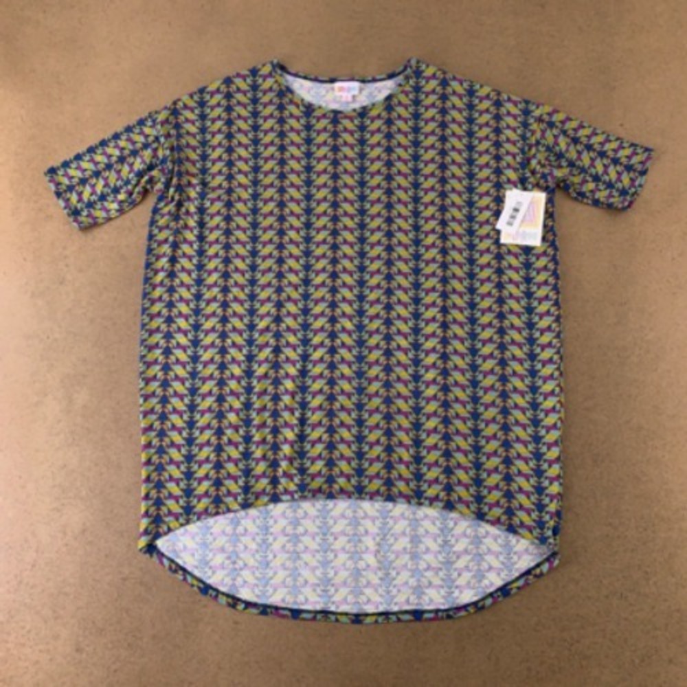 Lularoe Womens Irma Tunic Top Blue Purple Geometric Crew Neck High Low S New